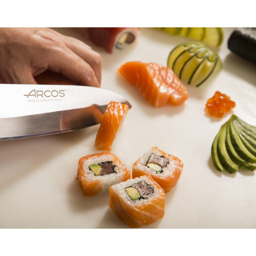 Set Promotional ARCOS "RIVIERA BLANC": Cutitul Bucatarului 200mm, Cutit pentru Fileuri 20cm, Cutit Santoku 180mm, Cutit de decojit 100mm